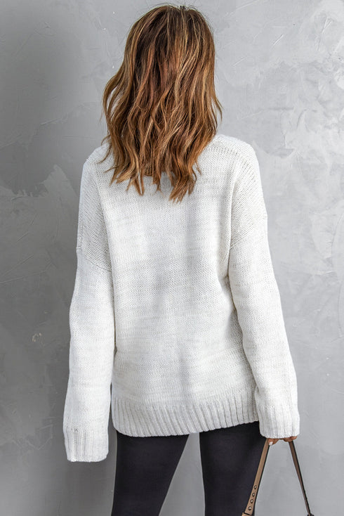 V Neck Drop Shoulder Knitted Sweater